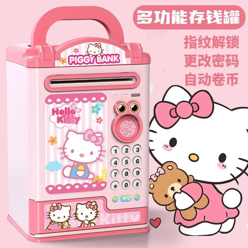 猫猫新款儿童存钱罐仿真人脸指纹密码高颜值学生大容量储蓄罐