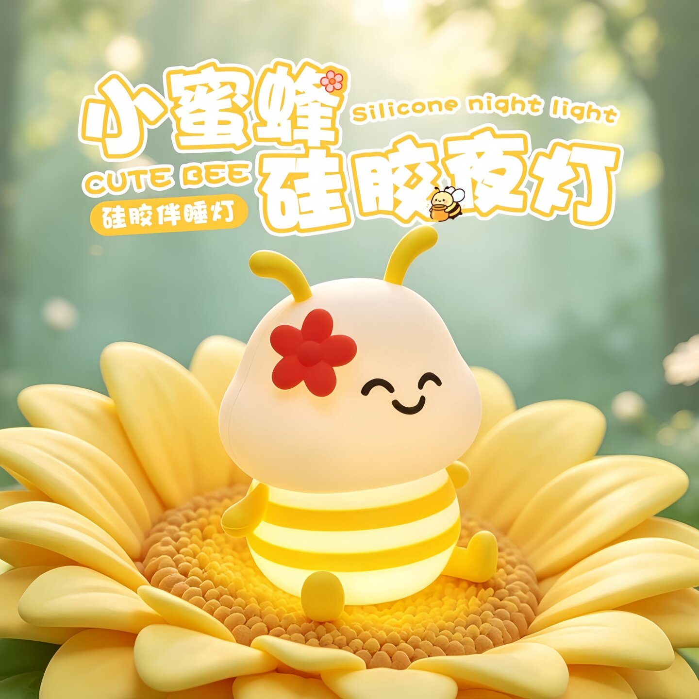 蜜蜂小夜灯硅胶灯儿童房伴睡护眼拍拍灯床头充电生日礼物氛围灯