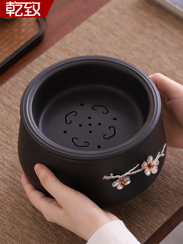 茶渣圆筒大有盖洗茶黑陶水碗洗茶碗洗茶碗洗茶碗建水功夫茶具配件