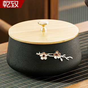 陶瓷茶洗家用茶渣缸带盖子大号水盂建水茶渣桶茶道配件废水缸笔洗