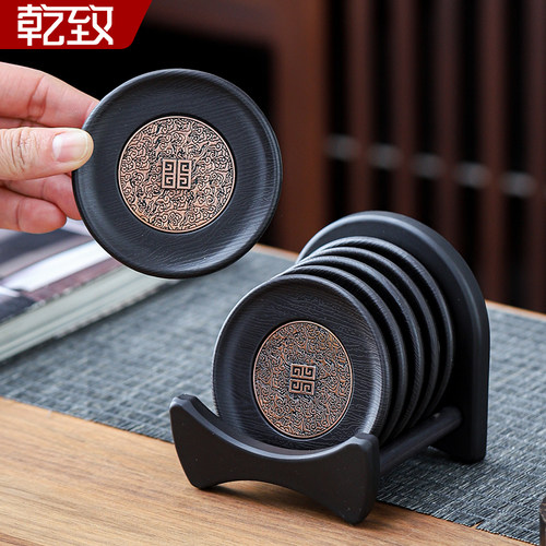浮雕祥云杯垫组隔热防烫一组六片