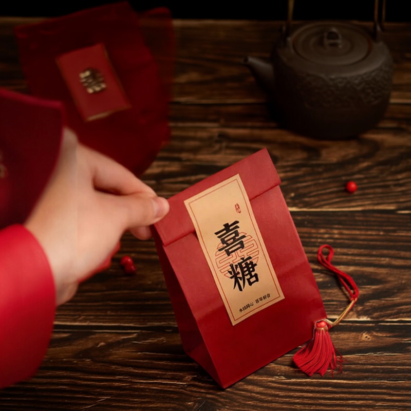 裕言中国风牛皮纸喜糖袋红色定制