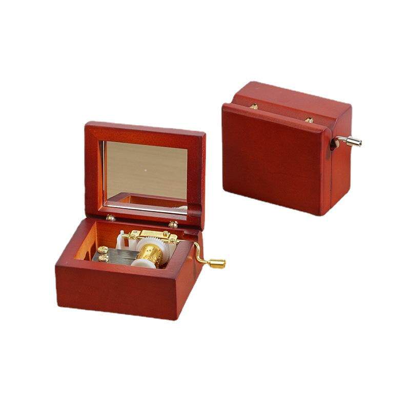 Diy木质镜子手摇八音盒日本sankyo机芯音乐盒创意摆件可刻字刻图