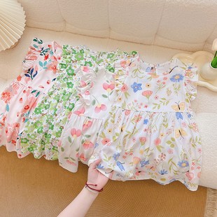 绵绸碎花连衣裙 儿童新款 夏季 洋气女童甜美可爱风中小童韩版 小飞袖