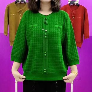 套头七分袖 时尚 国风针织衫 中年妈妈装 女 2026春季 上衣宽松大码 新款