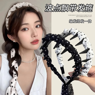 2025新款绑发一体波点飘带发箍