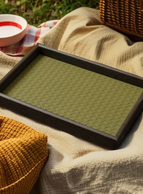 木质托盘轻奢饰品收纳戒指项链托盘皮革竹绿色复古桌面展示货盘