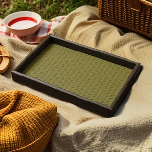 木质托盘轻奢饰品收纳戒指项链托盘皮革竹绿色复古桌面展示货盘