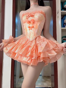 POSHH新款．MIU/韩缪E高定如心Tf橘色战袍公主感女王范赫本连衣裙