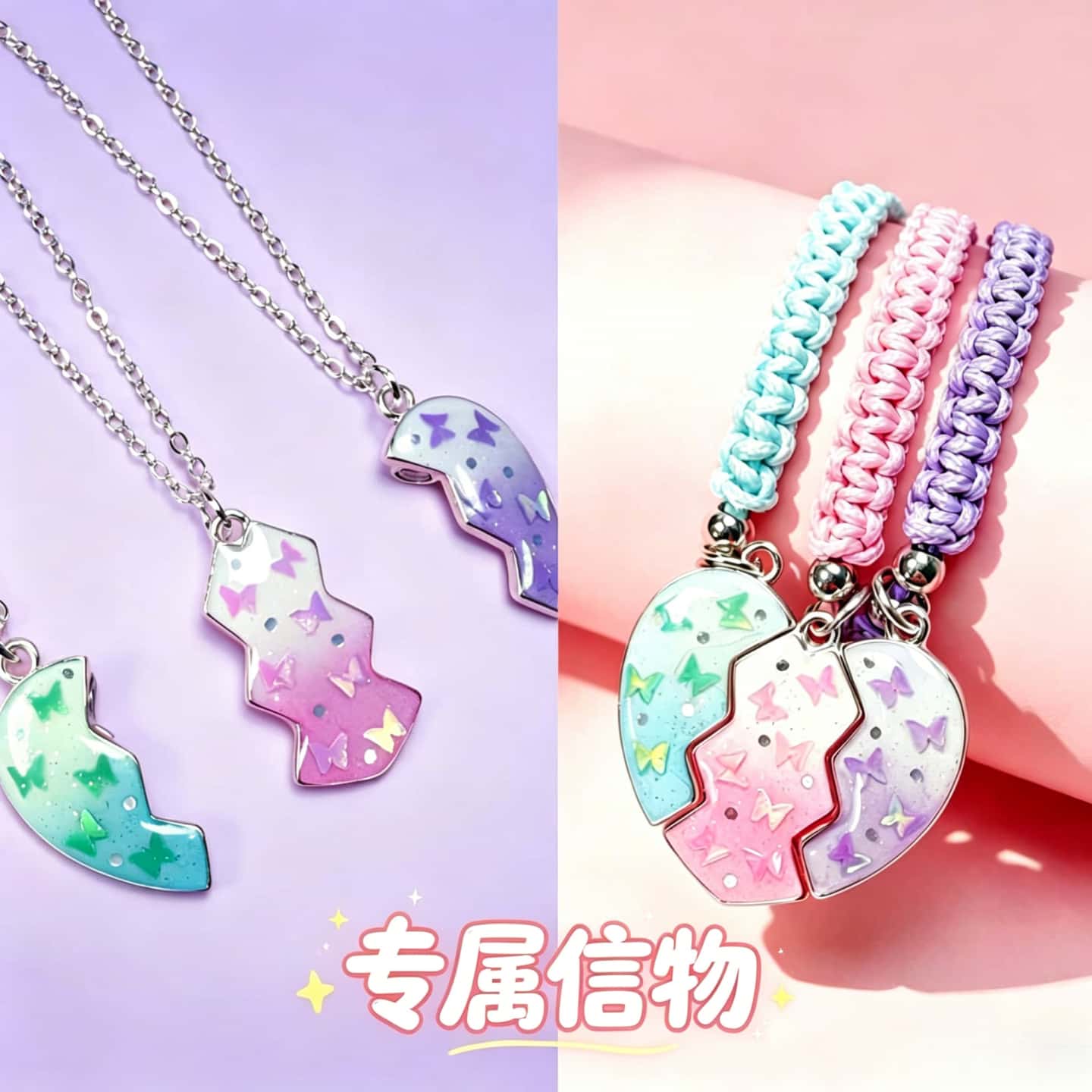 蝴蝶磁吸儿童闺蜜手链项链三人款友谊专属信物生日礼物高颜值挂件图片