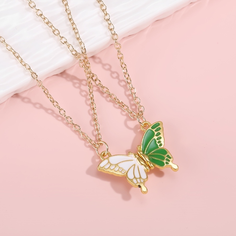 儿童蝴蝶拼接项链女童闺蜜磁吸二人一人一半姐妹女款学生配饰吊坠