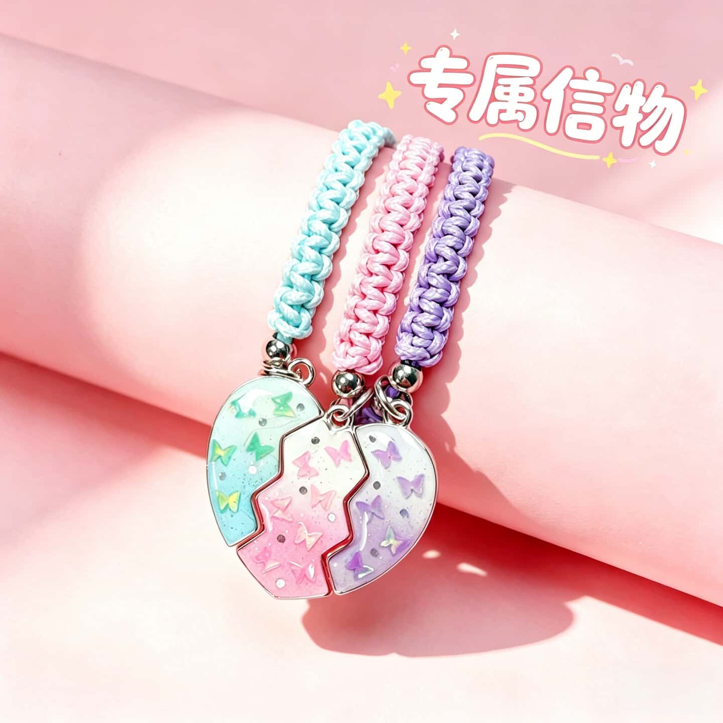 三人闺蜜手链磁吸蝴蝶儿童女孩高颜值学生党友谊专属手工编织手绳图片