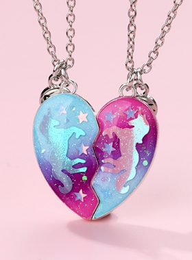 闺蜜项链磁吸二人女生轻奢小众学生儿童女童卫衣毛衣链吊坠配饰女