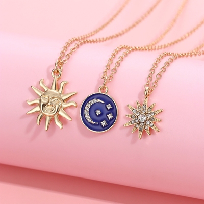 星空太阳月亮三人闺蜜项链儿童女童套装生日礼物百搭好朋友吊坠女