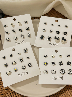 儿童耳钉轻奢高级感新款2024爆款洋气黑色耳饰冬季秋冬流行耳环女