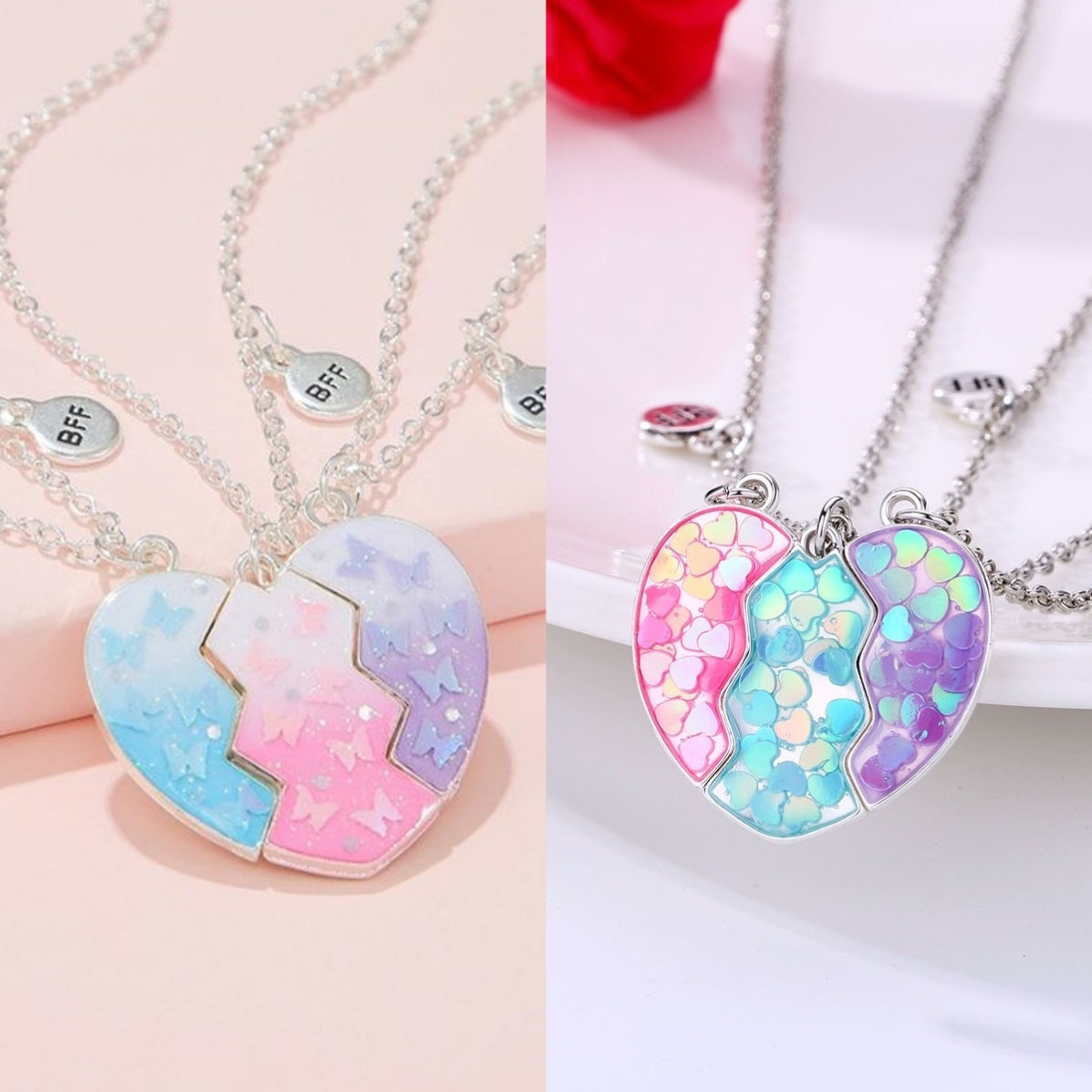 生日礼物蝴蝶三人闺蜜项链磁吸儿童轻奢小众高级感仙气学生党吊坠