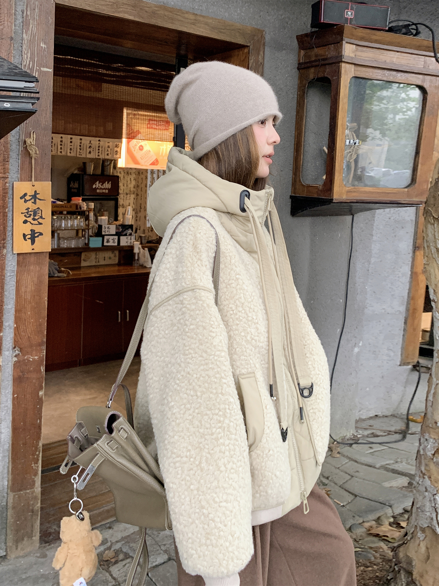 颗粒绒羊羔毛棉服外套女冬短款2025新款韩系连帽棉衣加绒加厚棉袄