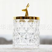 新款 饰收纳罐棉签筒化妆品盒 工厂直供高白金属盖玻璃糖果罐家居装