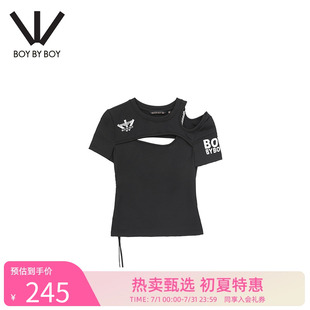 印花logo金属镂空针织短袖 Boy 潮牌女装 T恤W01005 Boy春季