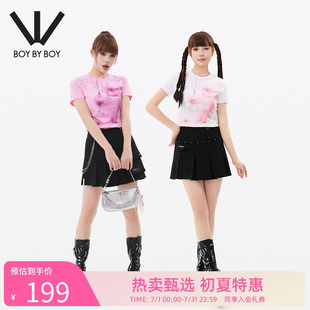 T恤W01008 BOY BOY春季 辣妹烫钻logo陶瓷片小熊针织短袖