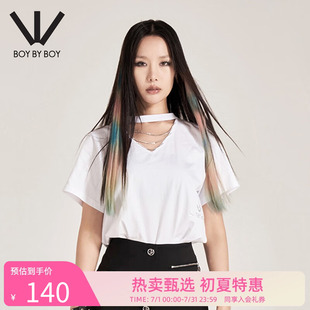 V领设计烫钻针织短袖 Boy 春季 T恤W01000 Boy潮牌女装