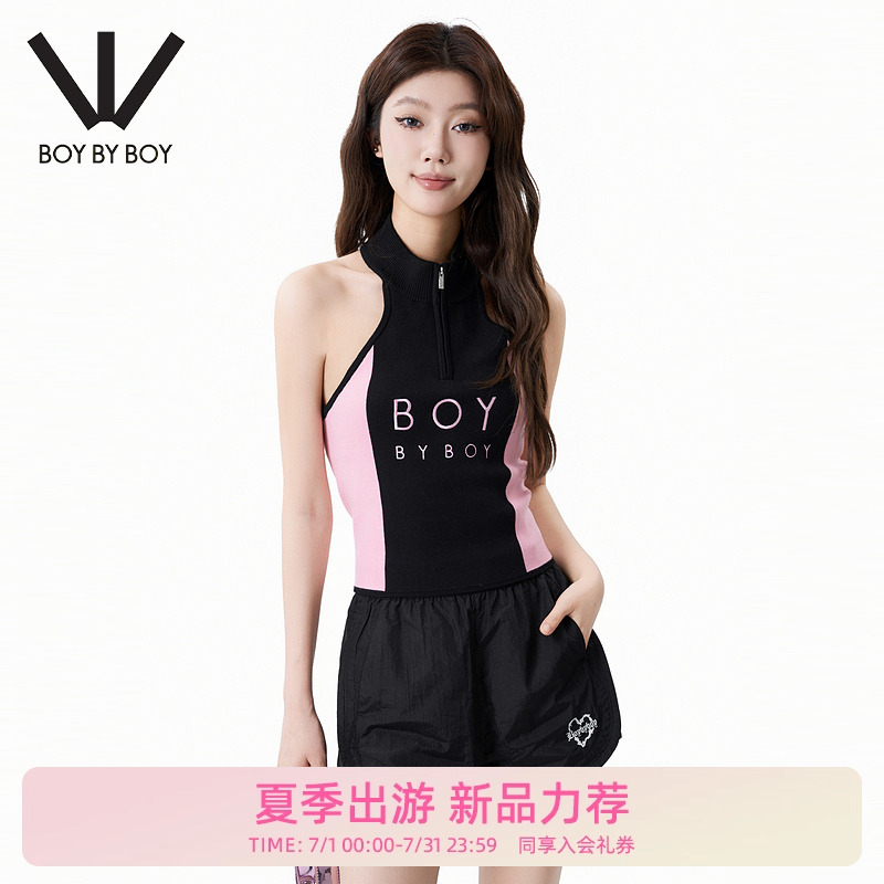 BOY BY BOY商场同款潮牌25夏新款修身挂脖高弹时尚背心外穿上衣女