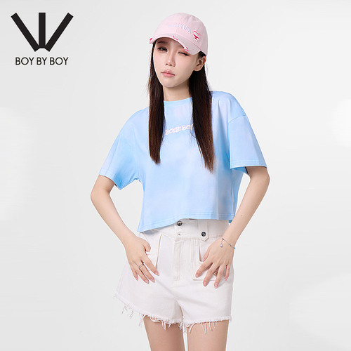 BOY BY BOY春季潮牌女装短款宽松时尚显瘦时尚针织短袖T恤