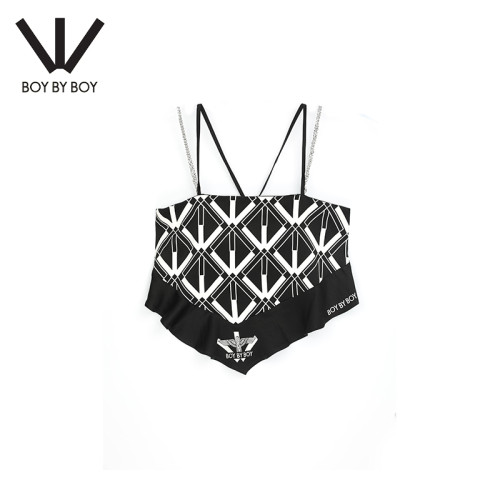 印花吊带背心BoyByBoy金属链条
