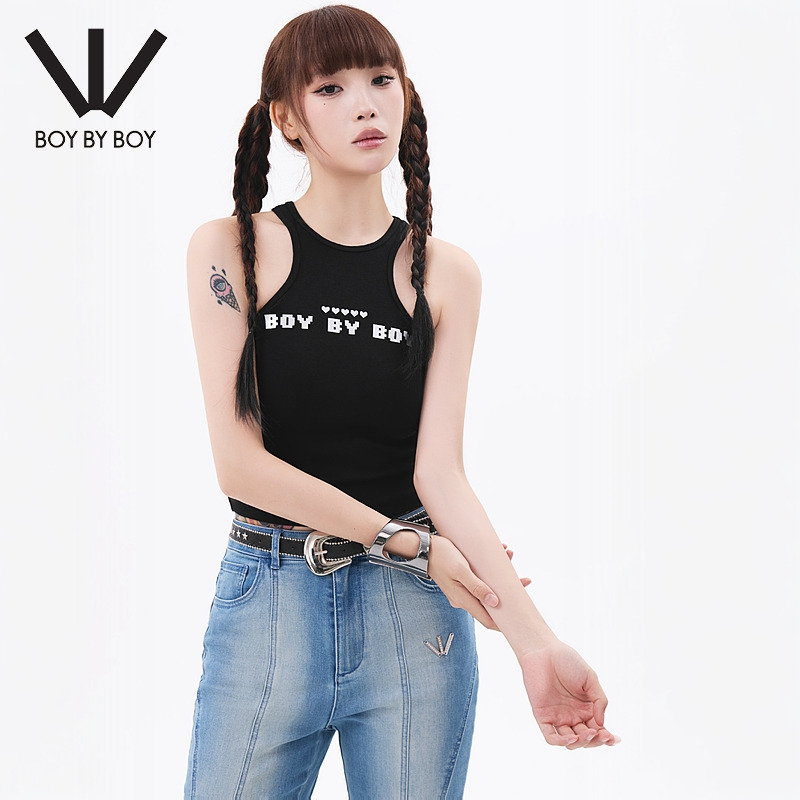 BOY BY BOY春季百搭烫银印花针织坑条背心W20001