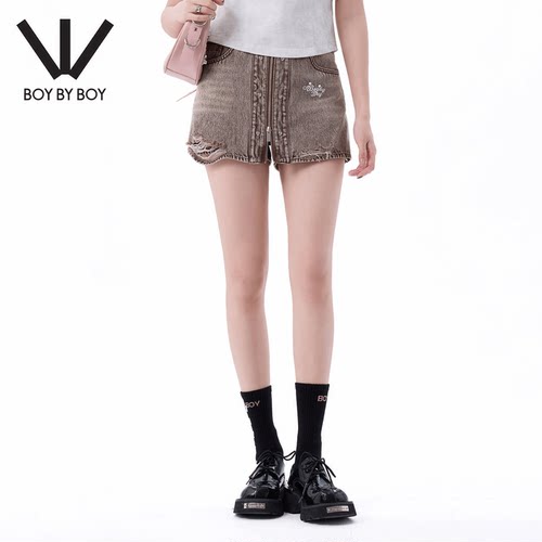 BOY BY BOY美式复古破洞牛仔短裤女夏季高腰显瘦A字裤