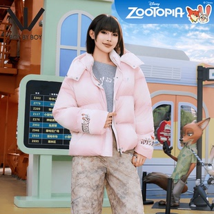BOY潮牌25冬新款 BOY 羽绒服粉色渐变连帽外套女 疯狂动物城