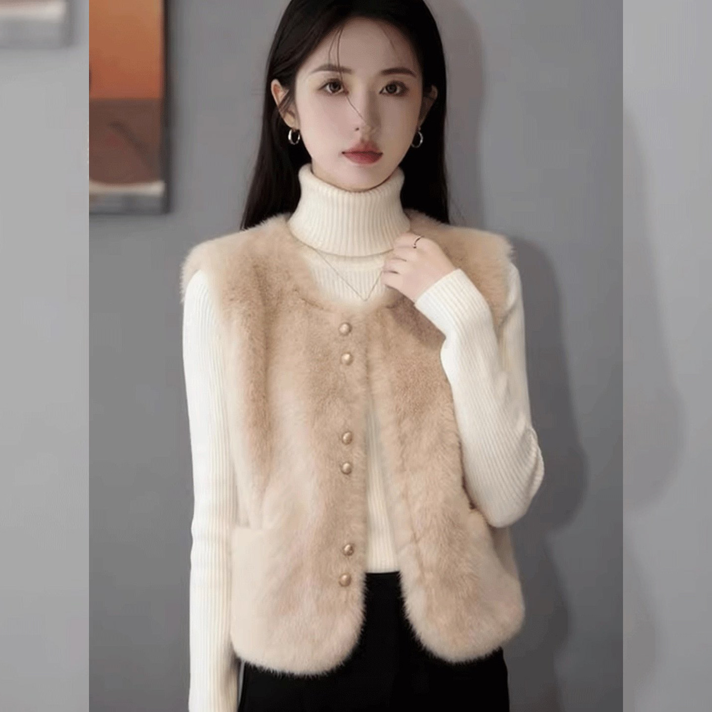 复古高知~杏色圆领毛毛马甲女款2026冬新款气质百搭保暖坎肩上衣,女装/女士精品,时尚羽绒马夹,淘宝优惠券,粉丝福利购,淘宝优惠卷