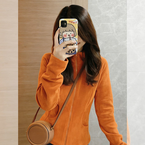 橙色日落~柔绒质感橙色连帽卫衣