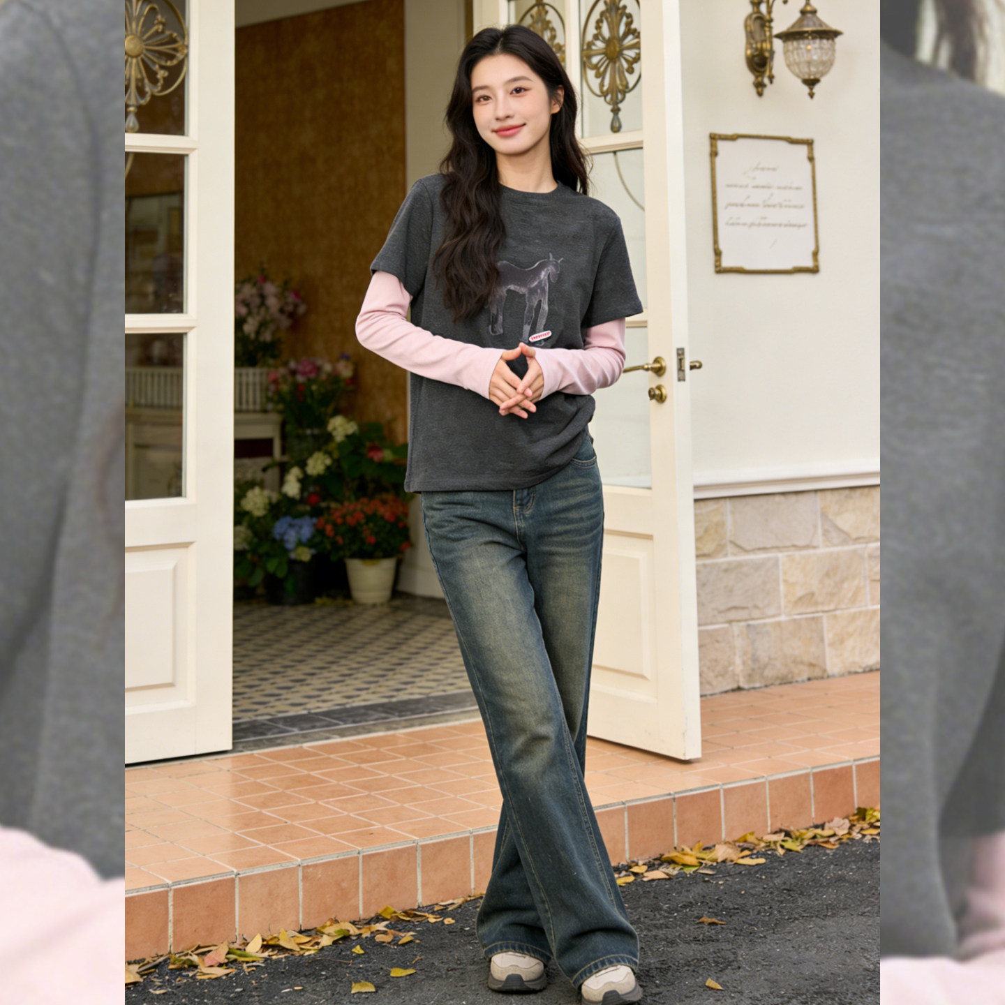 漾甜灰粉~设计感撞色假两件上衣女秋冬宽松休闲长袖显瘦内搭打底,女装/女士精品,时尚抓绒衣,淘宝优惠券,粉丝福利购,淘宝优惠卷