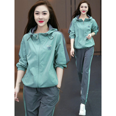 气质减龄连帽整套 早春穿搭时尚 女2025新款 印花跑步服大码 运动套装