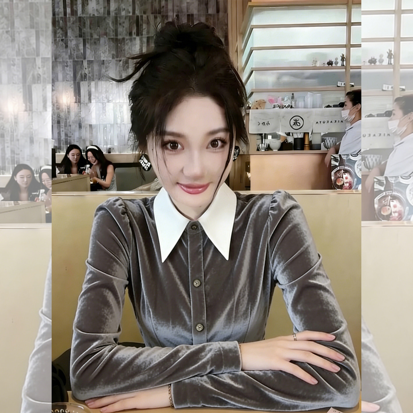 知梦交织~秋冬新款灰色翻领丝绒上衣女高级感气质超好看内搭衬衫,女装/女士精品,真丝上装,淘宝优惠券,粉丝福利购,淘宝优惠卷