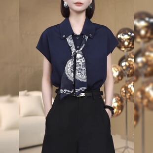 T恤女装 2025夏季 气质舒适显瘦翻领短袖 新款 设计感小众上衣潮 时尚