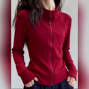 深红美式~休闲立领拉链红色卫衣女长袖半高领打底衫修身内搭上衣