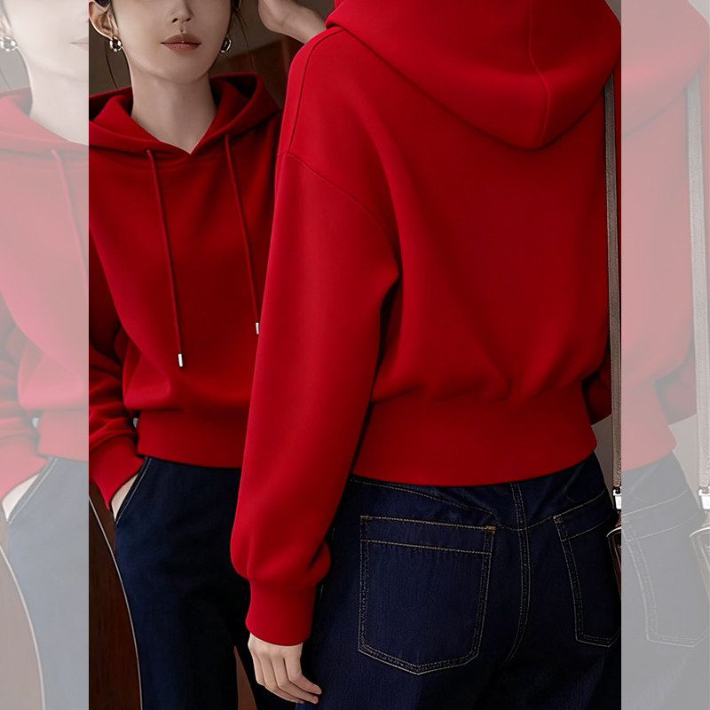亮色气质~红色连帽上衣2026冬季新款本命年女装休闲显瘦套头卫衣,女装/女士精品,大码内搭,淘宝优惠券,粉丝福利购,淘宝优惠卷