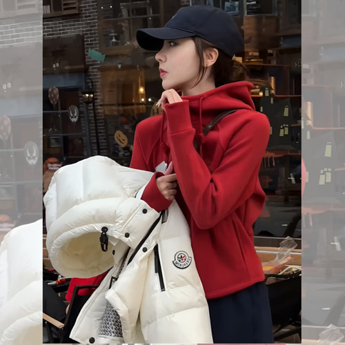 曼城旧事~红色连帽开衫打底卫衣