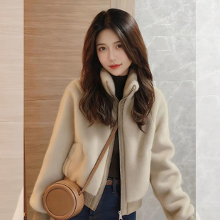 慵懒风加厚毛茸茸上衣 新款 韩系小香风短款 羊羔毛毛外套女2025冬季
