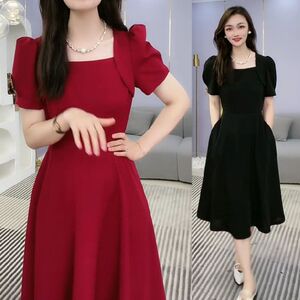 赫本风法式高档连衣裙女夏高贵新遮肉显瘦遮肚子收腰红色洋气裙子