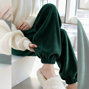 冷调森系~墨绿色灯芯绒束脚裤女2026早春季新款宽松显瘦休闲长裤