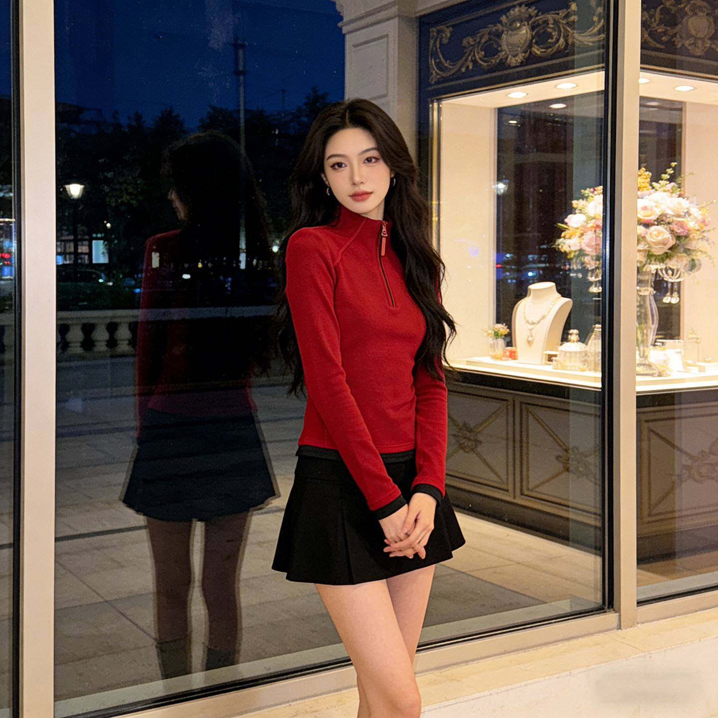 红系韩女~红色双面德绒立领上衣女秋冬半高领内搭修身收腰长袖T恤,女装/女士精品,大码内搭,淘宝优惠券,粉丝福利购,淘宝优惠卷