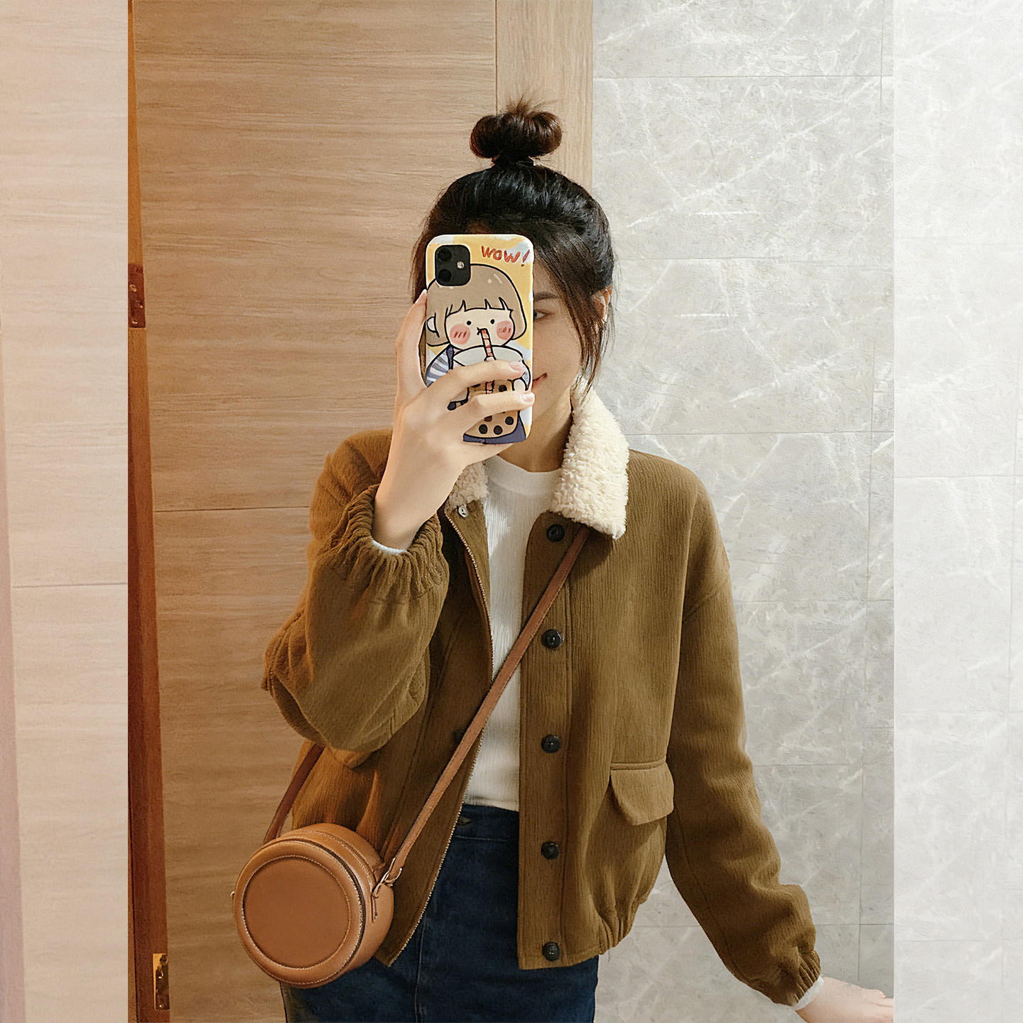 暖棕闲适~棕色短款羊羔毛翻领保暖厚外套女冬小个子百搭夹克上衣,女装/女士精品,派克服,淘宝优惠券,粉丝福利购,淘宝优惠卷