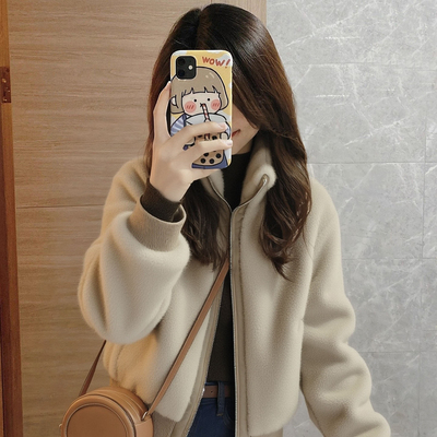 【送运费险】咖色羊羔毛毛外套女