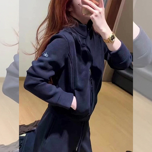 美式 卫衣外套秋冬韩系小众显瘦百搭上衣 复古别致蓝色拉链连帽开衫