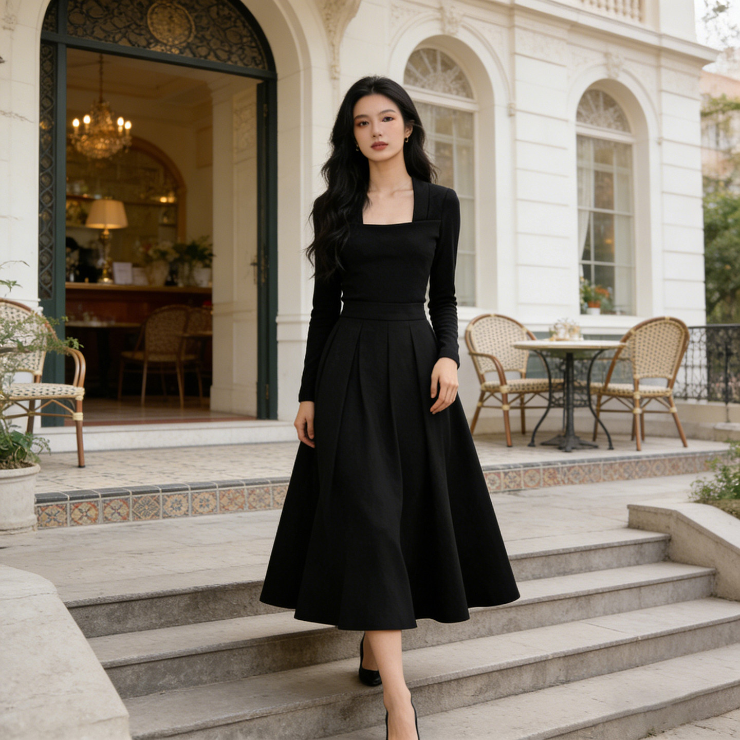 赫本法式~黑色方领长袖上衣女秋冬优雅复古气质修身显瘦内搭打底,女装/女士精品,大码内搭,淘宝优惠券,粉丝福利购,淘宝优惠卷