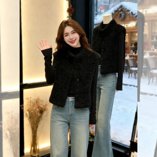 暖绒慵懒~黑色羊羔毛马甲女款冬季毛绒保暖短款背心外穿百搭坎肩
