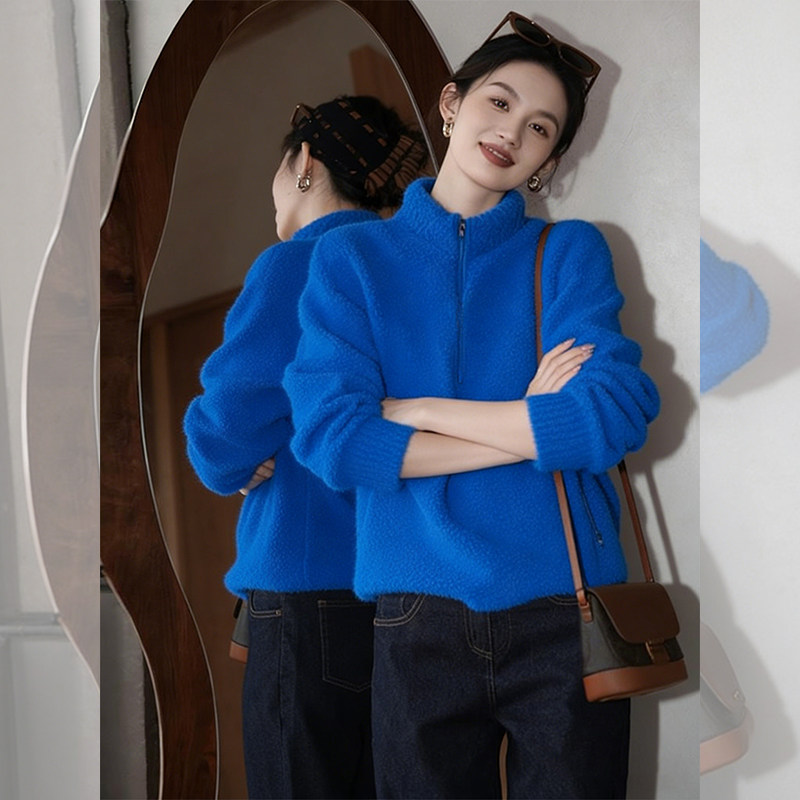 蓝色海风~克莱因蓝色摇粒绒立领内搭打底衫女秋冬不撞款别致卫衣,女装/女士精品,大码内搭,淘宝优惠券,粉丝福利购,淘宝优惠卷